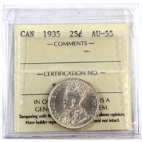 1935 Canada 25-cents ICCS Certified AU-55