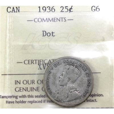 1936 Dot Canada 25-cents ICCS Certified G-6