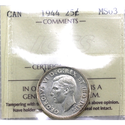 1944 Canada 25-cents ICCS Certified MS-63