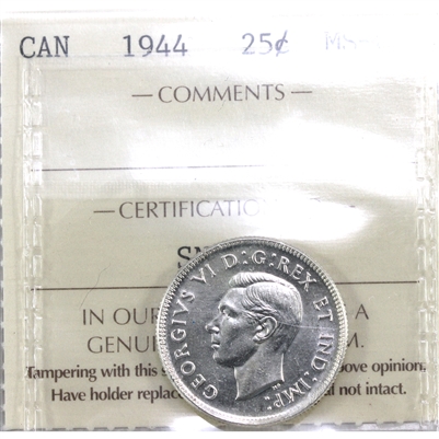 1944 Canada 25-cents ICCS Certified MS-60