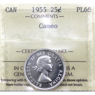 1955 Canada 25-cents ICCS Certified PL-66 Cameo