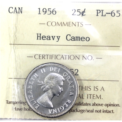 1956 Canada 25-cents ICCS Certified PL-65 Heavy Cameo