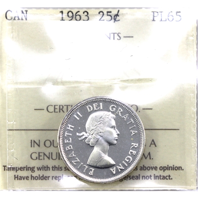 1963 Canada 25-cents ICCS Certified PL-65 Ultra Heavy Cameo