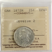 1872H Obv. 2 Canada 25-cents ICCS Certified EF-40