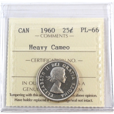 1960 Canada 25-cents ICCS Certified PL-66 Heavy Cameo