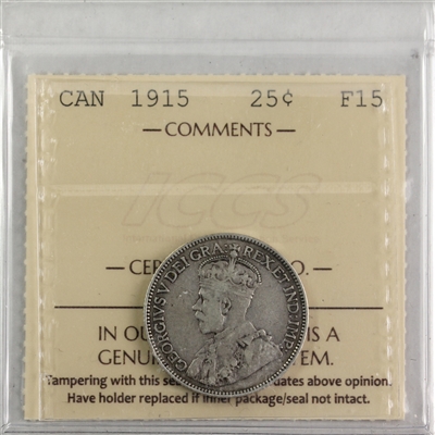 1915 Canada 25-cents ICCS Certified F-15