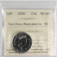 2000 Caribou Canada 25-cents ICCS Certified MS-66 Numistmatic BU