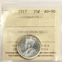1917 Canada 25-cents ICCS Certified AU-50