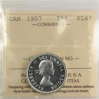 1957 Canada 25-cents ICCS Certified PL-66