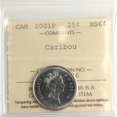 2001P Caribou Canada 25-cents ICCS Certified MS-64