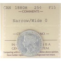 1880H Narrow/Wide O Canada 25-cents ICCS Certified F-15