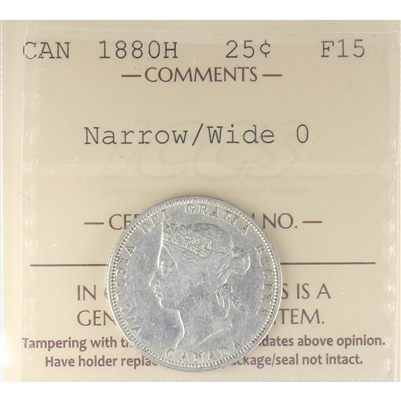 1880H Narrow/Wide O Canada 25-cents ICCS Certified F-15