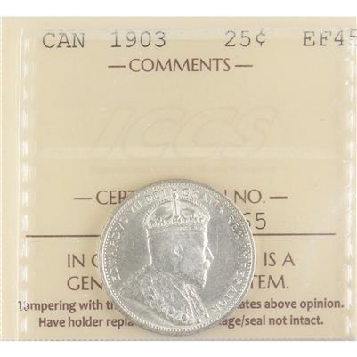 1903 Canada 25-cents ICCS Certified EF-45