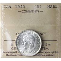 1940 Canada 25-cents ICCS Certified MS-65 (XVV 272)