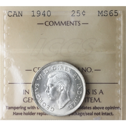 1940 Canada 25-cents ICCS Certified MS-65 (XVV 272)