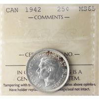 1942 Canada 25-cents ICCS Certified MS-65 (XGI 255)