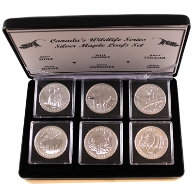 6x 2011-2013 Canada $5 Wildlife Series 1oz .999 Fine Silver in Display Case (No Tax)