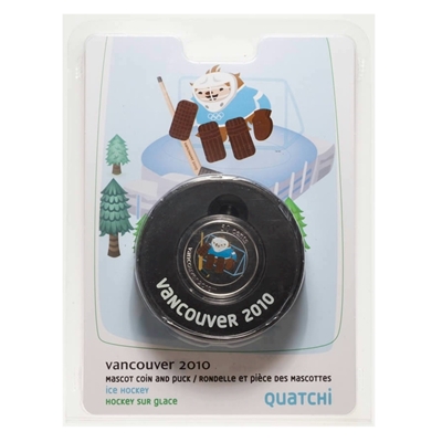 2010 Canada 50-cent Olympic Mascot Puck - Quatchi (LIghtly Scuffed Package)