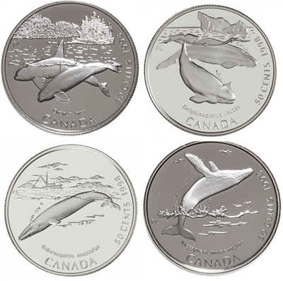 1998 Canada 50-cent Ocean Giants - Whales Sterling Silver 4-coin Set