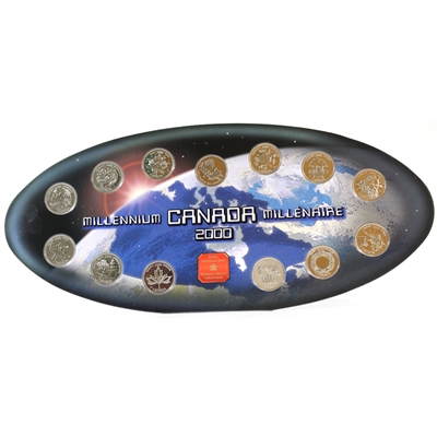 Full 2000 Canada Official RCM Millennium Oval 25-cent Set with 12x 25-cents & Token