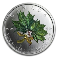 2002 Canada $5 Green Coloured Silver Maple Leaf (TAX Exempt)