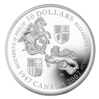 2007 Canada $50 Queen's 60th Wedding Anniversary 5oz. Fine Silver Coin (No Tax)