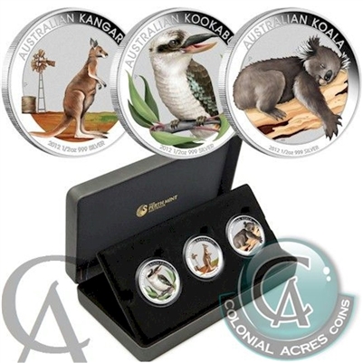 2012 Australian Outback 3-coin Coloured 1/2oz. Silver Set (No Tax)