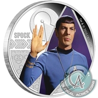2015 Tuvalu Star Trek Original Series - Spock 1oz. Proof Silver (No Tax) Light issues