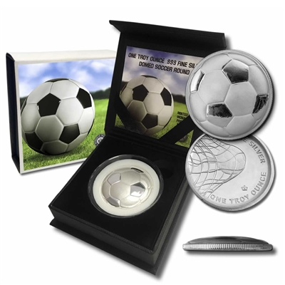 Monarch Curved 3D Soccer Ball 1oz. .999 Fine Silver Round w Box (No Tax)