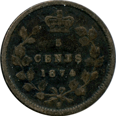 1874H Crosslet 4 Canada 5-cents About Good (AG-3)