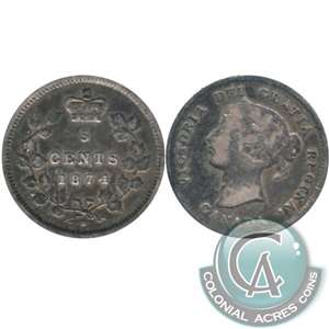 1874H Plain 4 Canada 5-cents F-VF (F-15) $