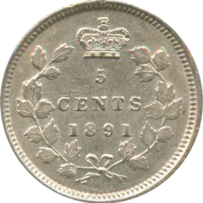 1891 Obv. 5 Canada 5-cents Almost Uncirculated (AU-50) $