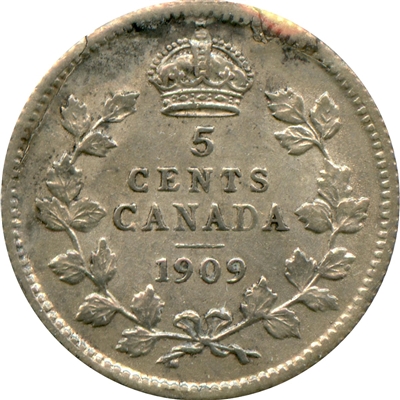 1909 Round Leaves Canada 5-cents EF-AU (EF-45) $