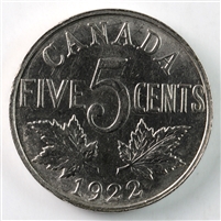 1922 Near Rim Canada 5-cents AU-UNC (AU-55) $