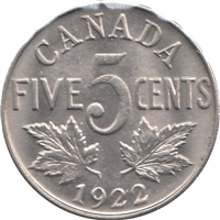 1922 Near Rim Canada 5-cents Uncirculated (MS-60) $