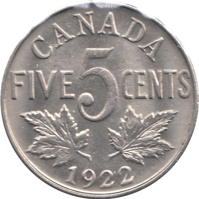 1922 Near Rim Canada 5-cents Uncirculated (MS-60) $