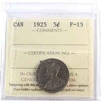 1925 Canada 5-cents ICCS Certified F-15
