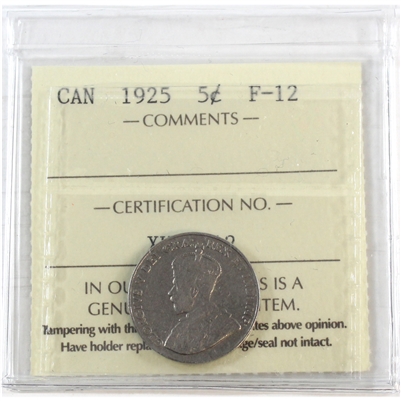 1925 Canada 5-cents ICCS Certified F-12