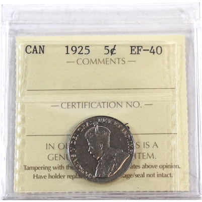 1925 Canada 5-cents ICCS Certified EF-40