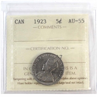 1923 Canada 5-cents ICCS Certified AU-55