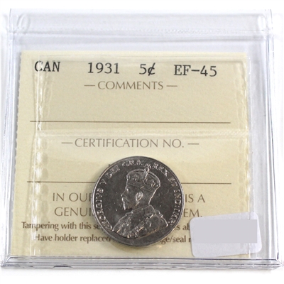 1931 Canada 5-cents ICCS Certified EF-45