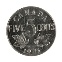 1931 Canada 5-cents Almost Uncirculated (AU-50) $