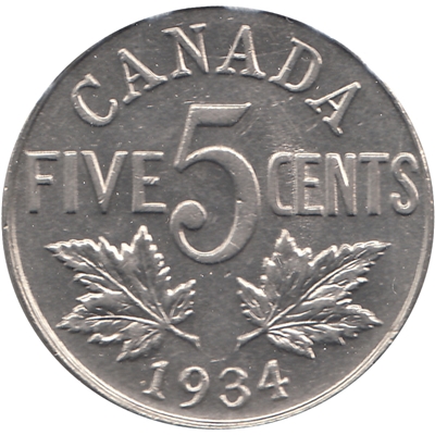 1934 Canada 5-cents AU-UNC (AU-55) $