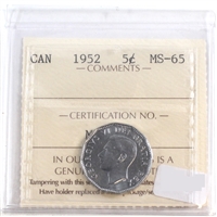 1952 Canada 5-cents ICCS Certified MS-65