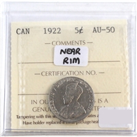 1922 Near Rim Canada 5-cents ICCS Certified AU-50
