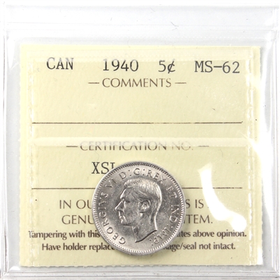 1940 Canada 5-cents ICCS Certified MS-62