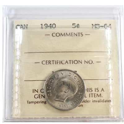 1940 Canada 5-cents ICCS Certified MS-64