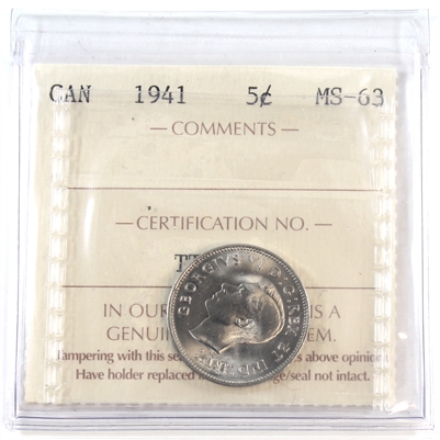 1941 Canada 5-cents ICCS Certified MS-63