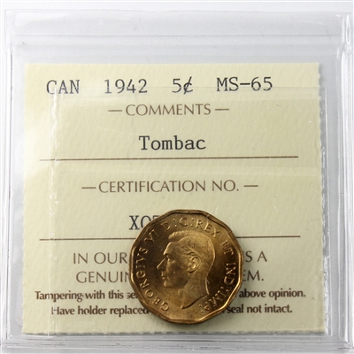 1942 Tombac Canada 5-cents ICCS Certified MS-65