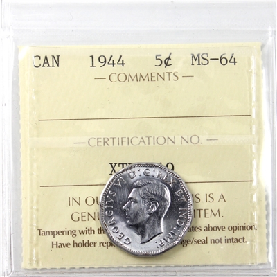 1944 Canada 5-cents ICCS Certified MS-64